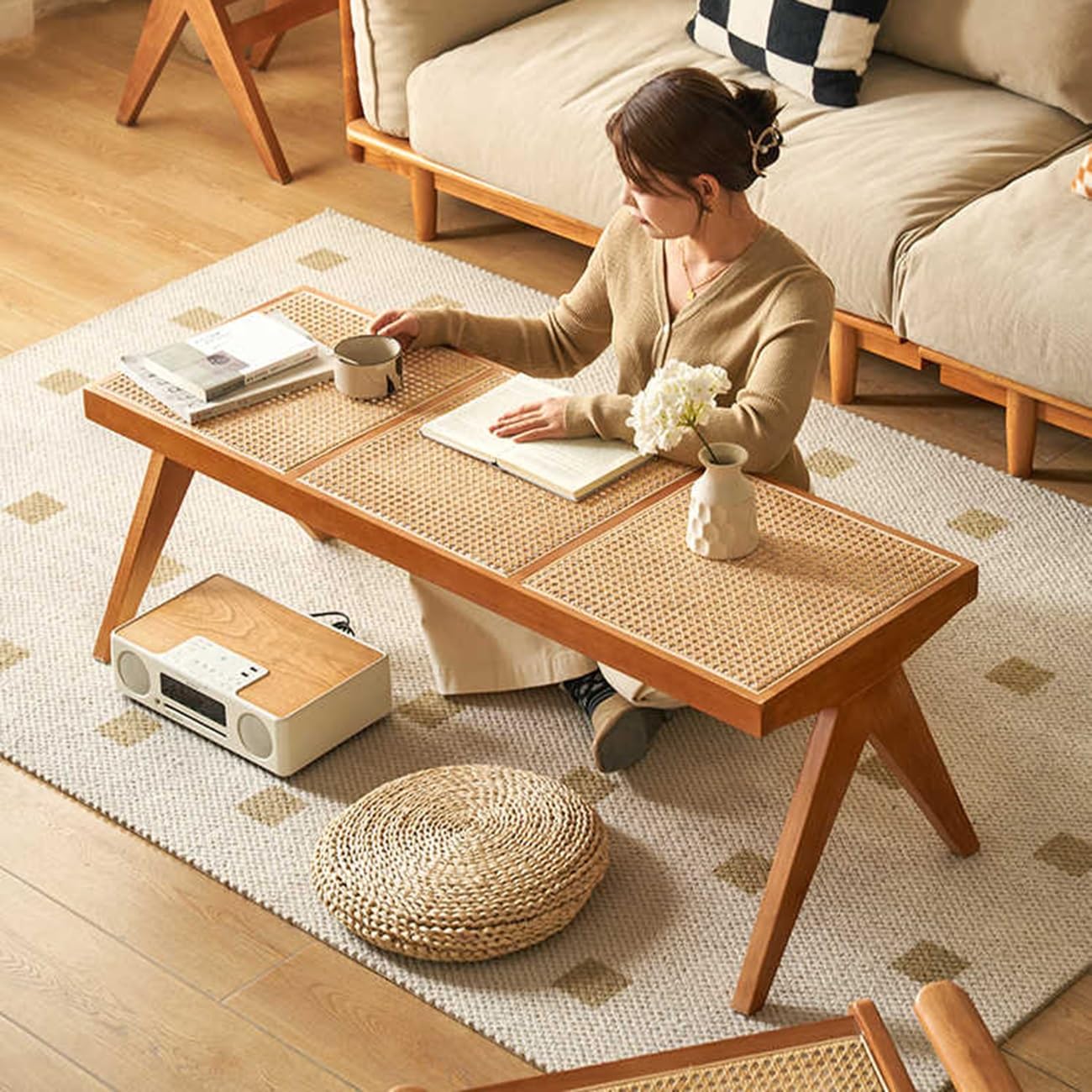 Amazon.co.jp: ファームハウス ラタン シート 玄関ベンチ モダン 籐